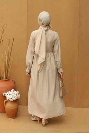 Qumika Yarım Düğmeli Abaya Takım 6033 - Krem - 36/38