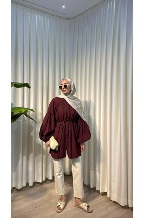 BİRİT DETAYLI GÖMLEK - Bordo